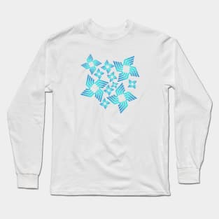 Blue Gradient Flower Pattern Long Sleeve T-Shirt